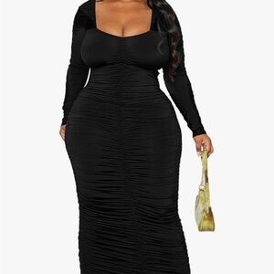 Sexy Bodycon Ruched Square Neck Long Dress